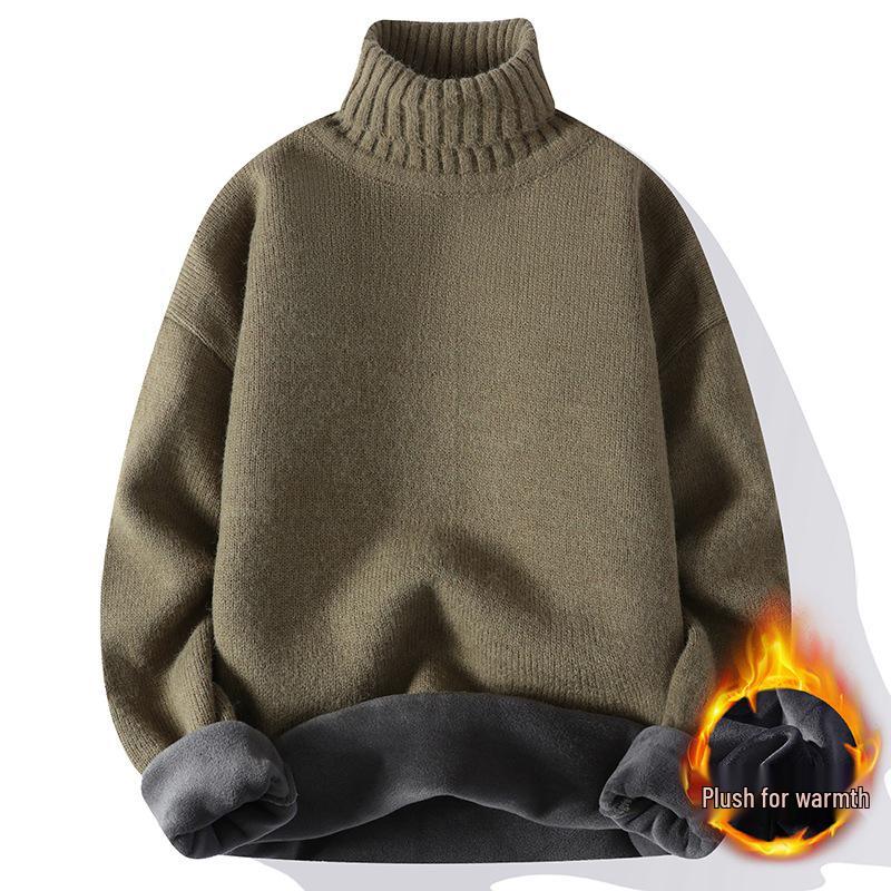 Męski Sweter z Aksamitu z Wysokim Dekoltem Jesień/Zima 2025 - Gruby Ciepły Sweter Pulower Casualowy