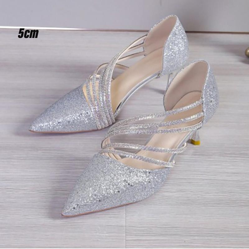 Sexy Lodičky na Vysokom Podpätku s Ostrým Špicom Šampanské Dámske Vysoké Podpätky Lesklé Kryštálové Svadobné Svadobné Topánky Jednoduché Elegantné Dámske Spoločenské Topánky 42EU/CN43