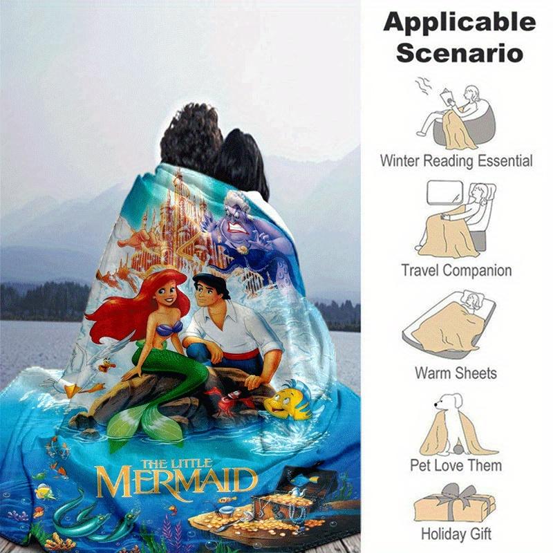 1pc Mermaid Printing Blanket - Soft, All-Season Throw for Living Room, Gift with Adorable Cartoon Design