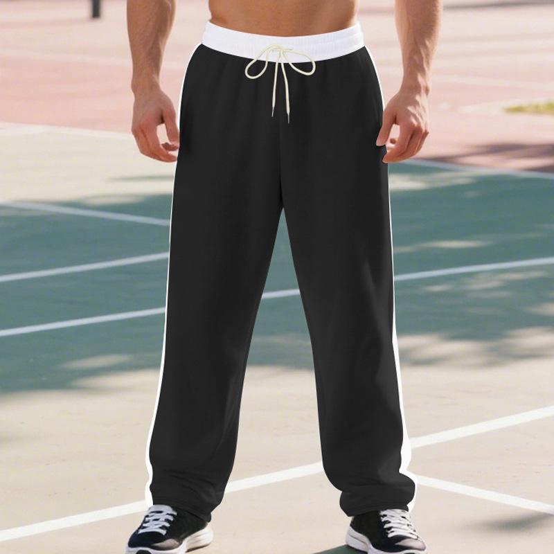Men's Drawstring Casual Pants All Breathable Men Drawstring Vintage Patchwork New Men's Loose Straight Drawstring Pants