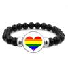 LGBT Rainbow Snap Bracelet Vintage Jewelry Black Beaded Bracelet for Women Men Couple Gift