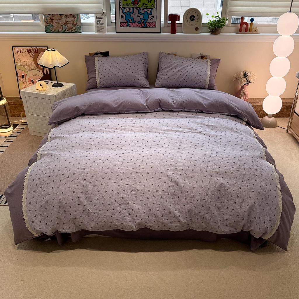 Korean Soft Crinkled Gauze Lace 4-Piece Bedding Set