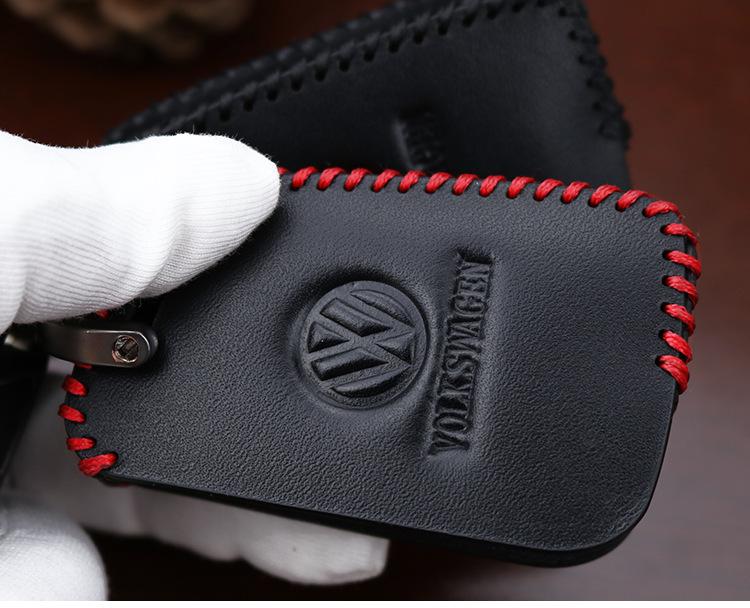Estojo de Chaves de Couro Genuíno Costurado à Mão para Skoda Octavia & VW Golf 7