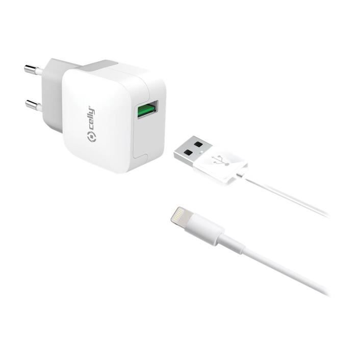 Celly TCUSBLIGHT Adaptateur secteur 2.4 A (USB (alimentation uniquement)) sur le câble : Lightning