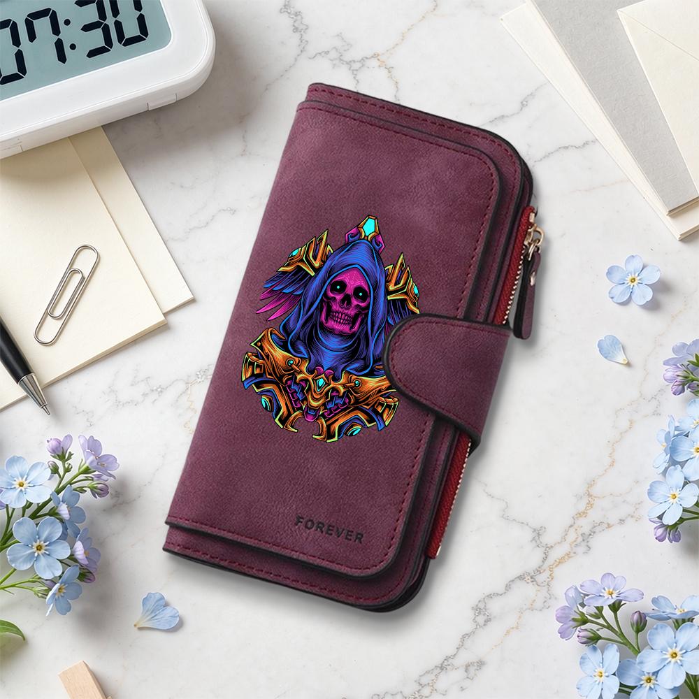 Gothic Skull Printed Long Wallet for Men Women Cool Fashion Multi Slot Portable Purse Forever Casual Card Holder
