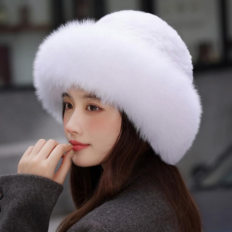 Bucket Hat Rabbit Hair Knitted Elastic Headgear Warm Female Autumn and Winter Fox Fur Hat