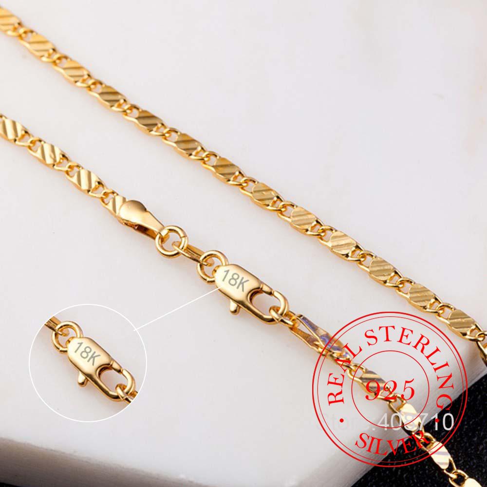 

Real 925 Sterling Silver 16/18/20/22/24/26/28/30 Inch 2mm Gold Charm Figaro Chain Necklace for Women Man Wedding Fashion Jewelry 40cm