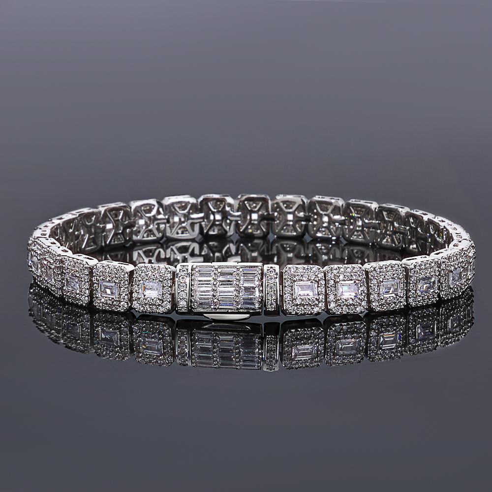 

7.5mm High Quality Silver/Gold Plated Clustered Tennis Bracelet Hip Hop Jewelry Iced Squre Diamond Tennis Chain Women 18CM