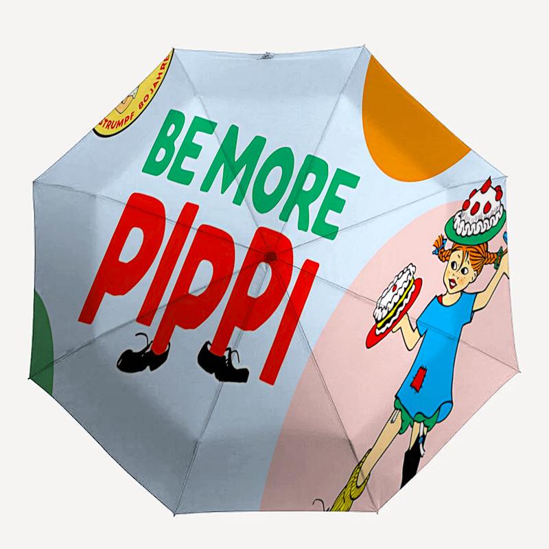Pippi Langstrumpf Themen-ReiseregenSchirm - 8 Rippen, Automatisches Öffnen und Schließen, Tragbares FaltDesign, Kompakter und Stilvoller Schirm Geeignet