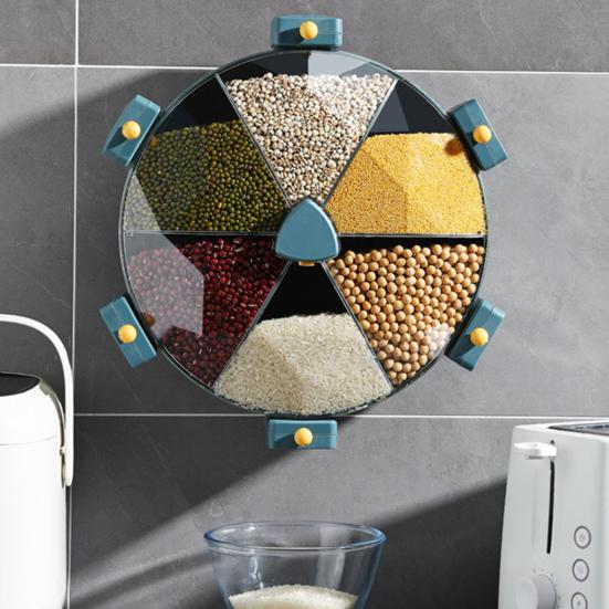 

Simple Installation Practical Excellent Rotatable 6 Grids Cereal Airtight Bucket Food Container