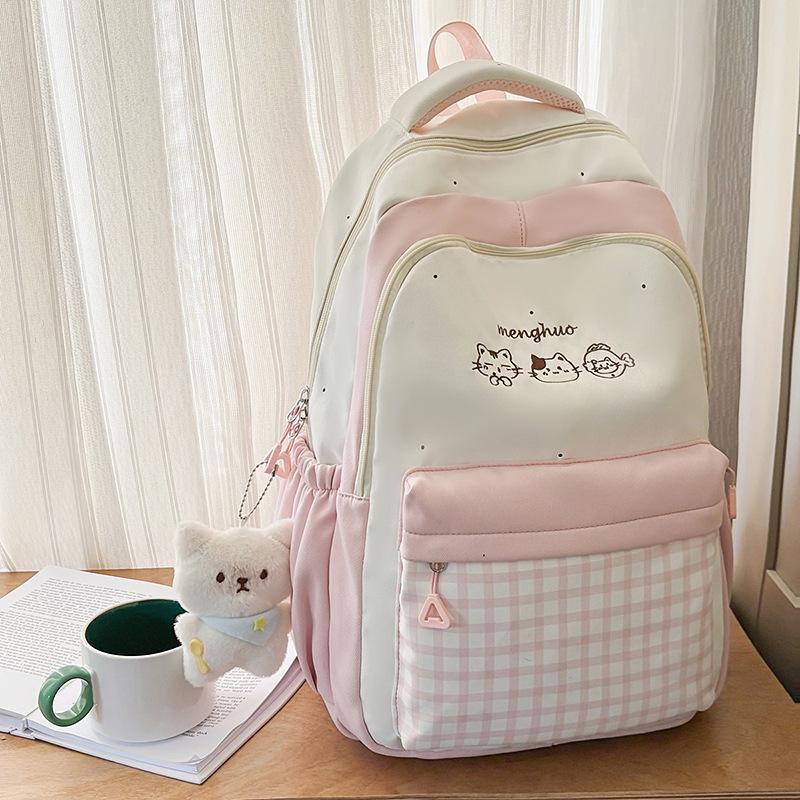ins Mori маленький свежий школьный рюкзак для старшеклассников женский корейская версия средней школы клетчатый простой студенческий стиль рюкзак single bag (without pendant) розовый