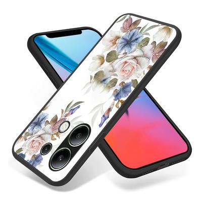 Custodia in Vetro Temperato con Retro Floreale Per Xiaomi Redmi 9 10 11 12 Pro Plus 5G 13T 9T 9C 13C Poco X5 C75 F6 X6 M6 C65 14T 10T 11T 13 Lite Copertura Fiore Rosa