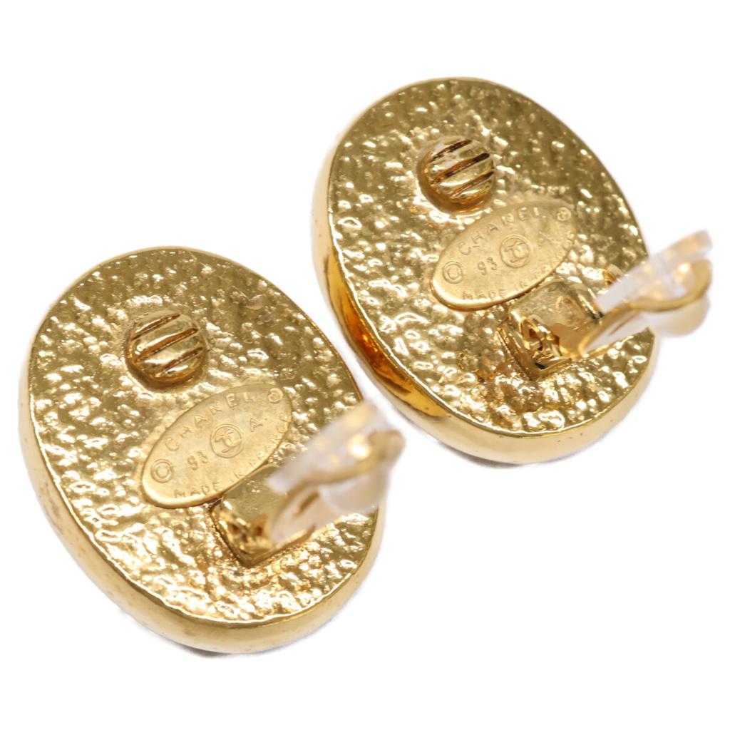 Chanel 93A CC Logos Gripoa Oval Ohrring Gelbgold / rot Gebraucht