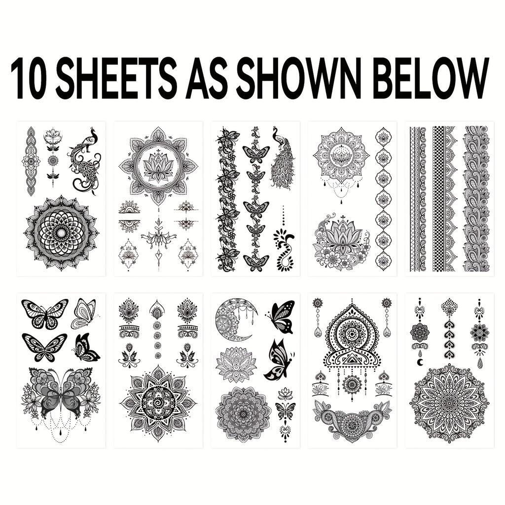 10pcs Black Lace Mandala Sexy Style Floral & Designs, Perfect for Parties, Weddings, And Festivals