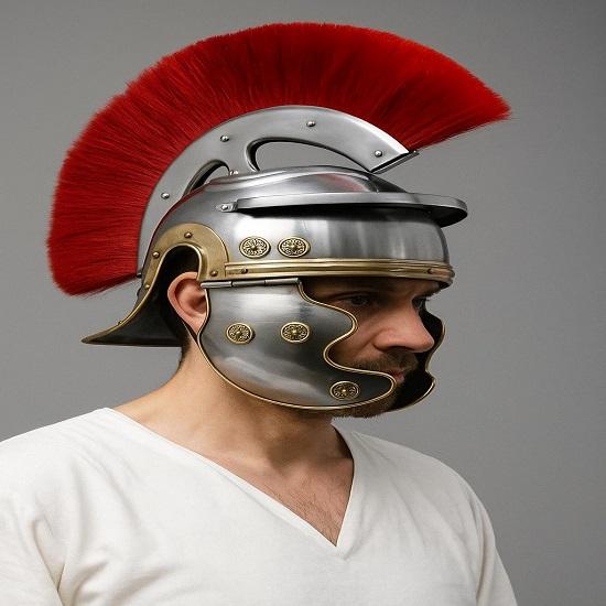 Handmade Roman Trooper Helmet with Red Plume Historical Costume Armor Helm LARP, Cosplay, Reenactment Display  Halloween Gifts