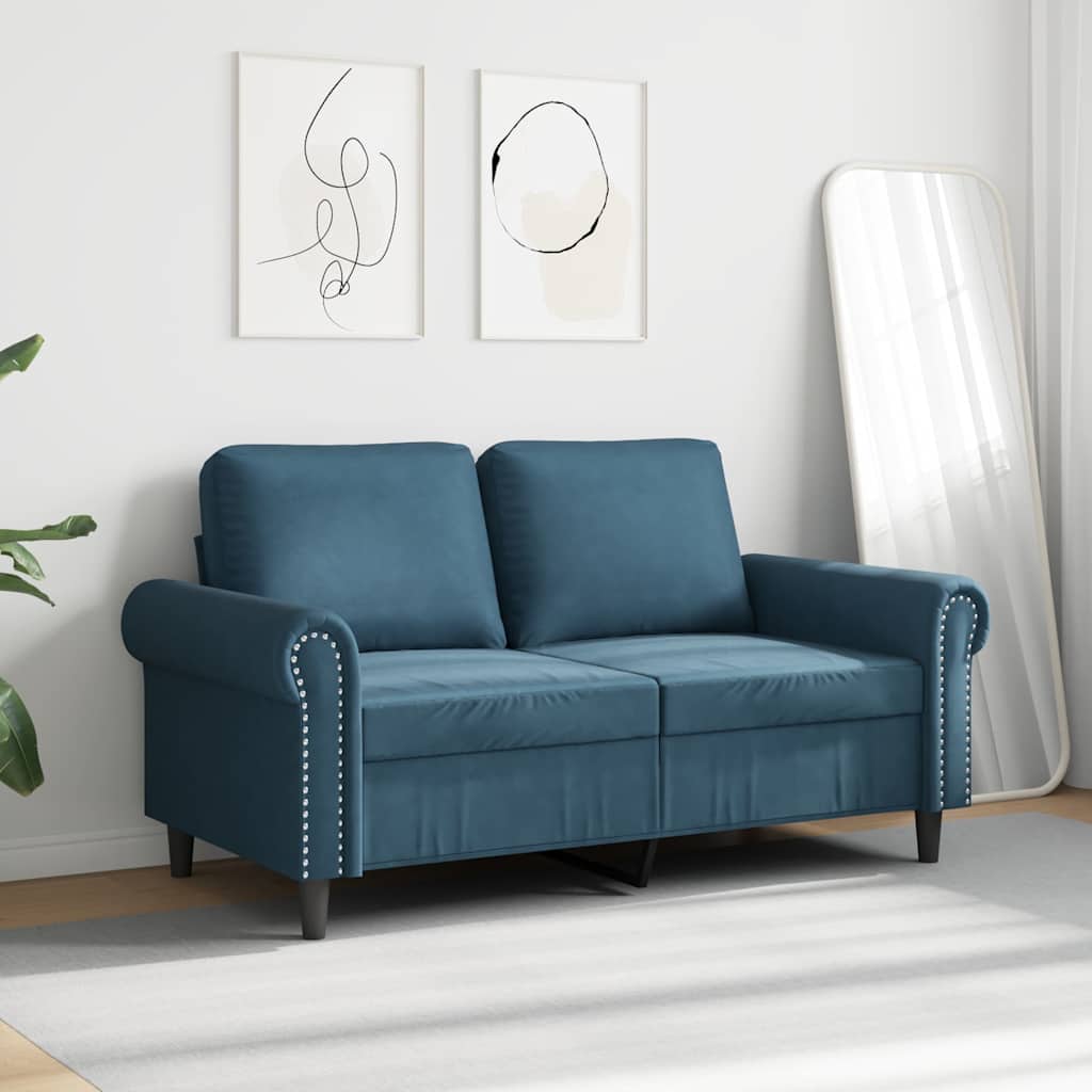 Vidaxl 2-Seater Sofa, Blue, 120 Cm, Upholstered In Velvet