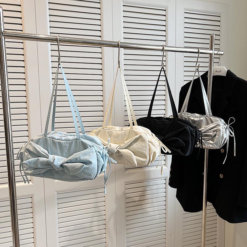 Women's Casual Large Capacity Shoulder Bag Korean Style Armpit Bag Sweet and Soft Bow Bag