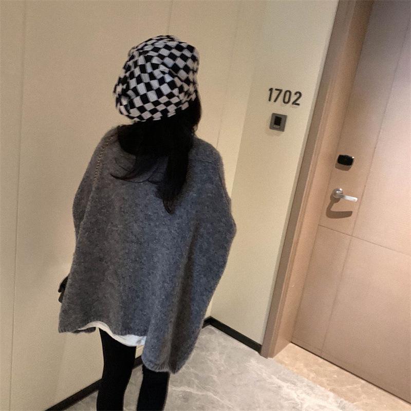 2024 New Korean Lantern Sleeve Drop Shoulder Cardigan - Loose Knitted Sweater for Women, Autumn Winter