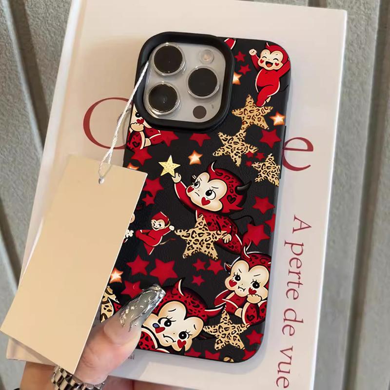 

Red Little Devil Pattern Lychee Texture Phone Case For iPhone 17 16 15 14 13 12 11 Pro Max 14 15 Plus 17Air Silicone Soft Cover iPhone XR