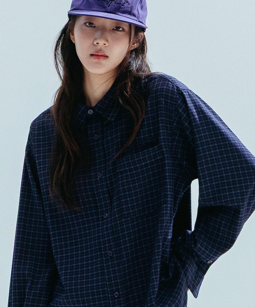 ANNEHEARTS Drape Square Check Shirt_Navyblack