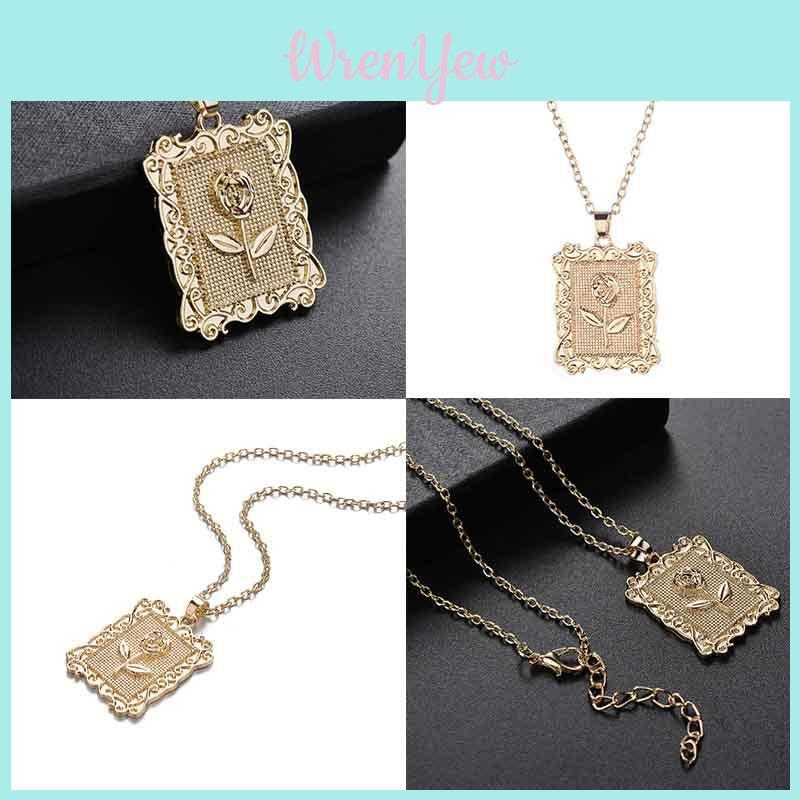 Vergoldete Pop Geometrische Quadrat Rose Blume Halskette Schlüsselbein Pullover Kette Eleganter Schmuck Für Frauen