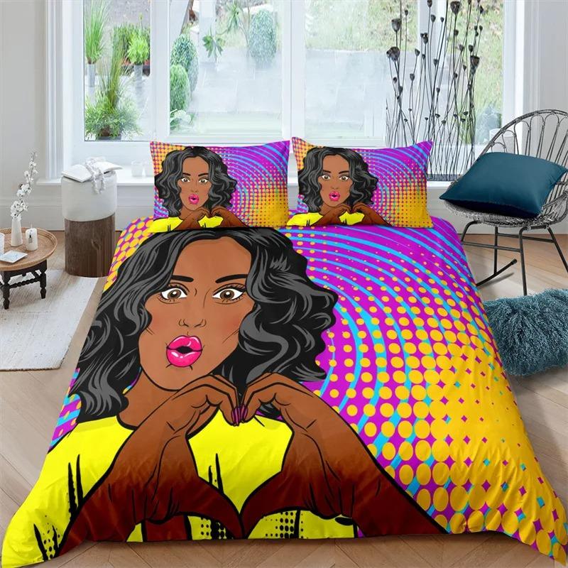 Sexy Girl Bettbezug Mode afrikanische schwarze Frau Bettwäsche Set Mikrofaser 3D Bettbezug