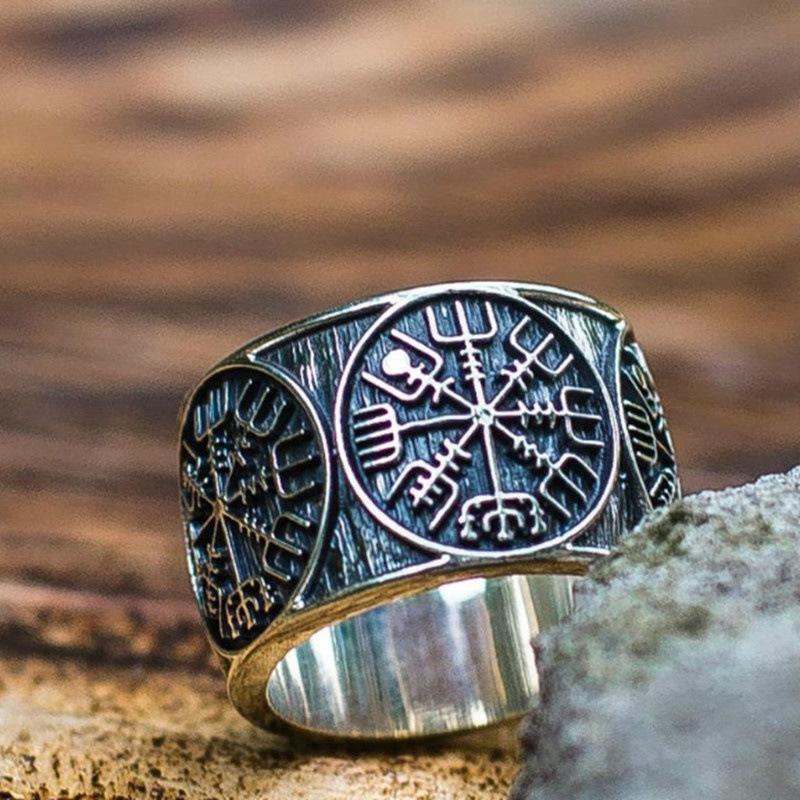 2025 New Men s Scandinavian Symbol Ring Viking Valknut Pirate Compass Text Symbol Vintage Jewelry 8