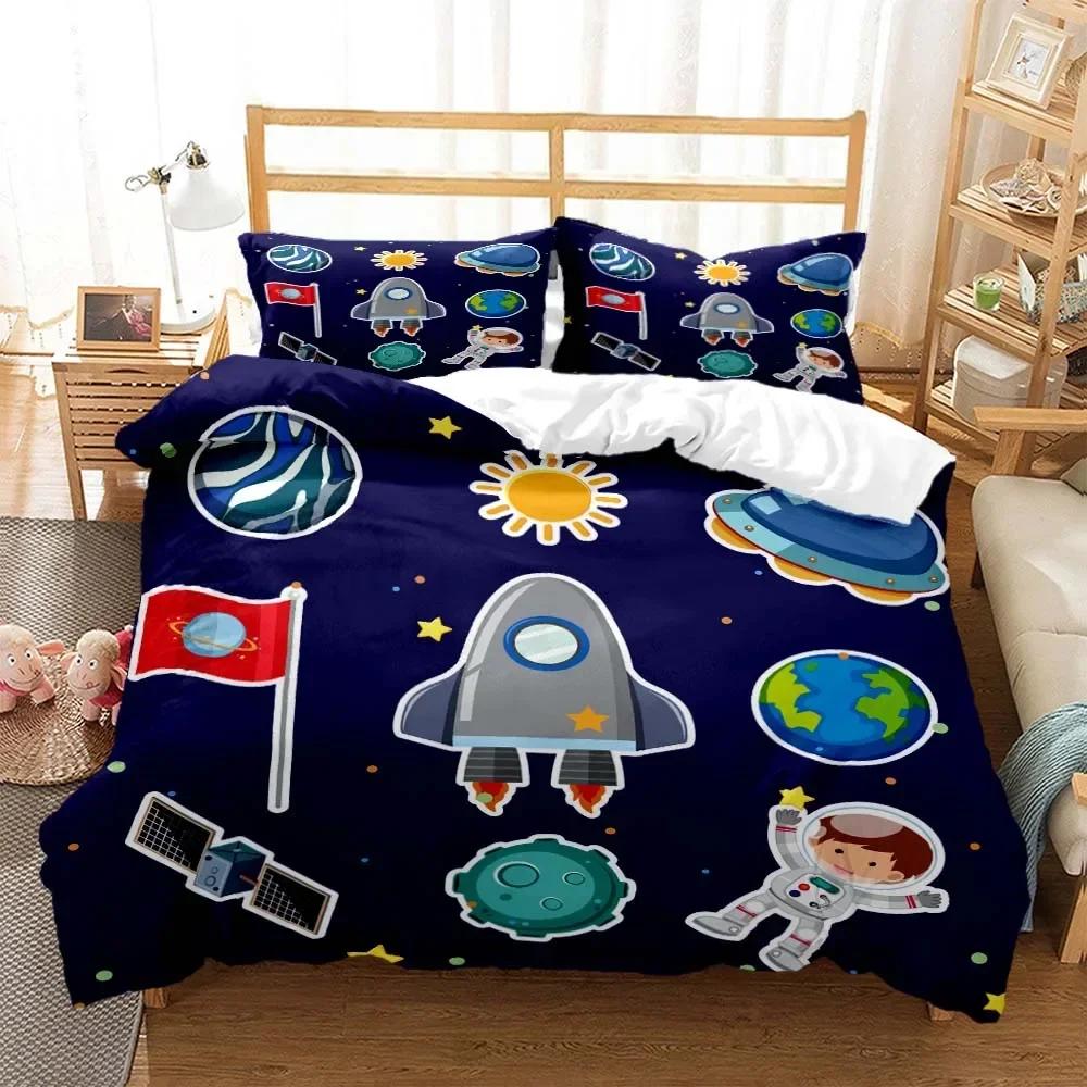Cartoon Astronaut Digital Print Comfortable Duvet Quilt Cover Pillowcase Bedding Set Children Bedroom Decoration Home Textile
