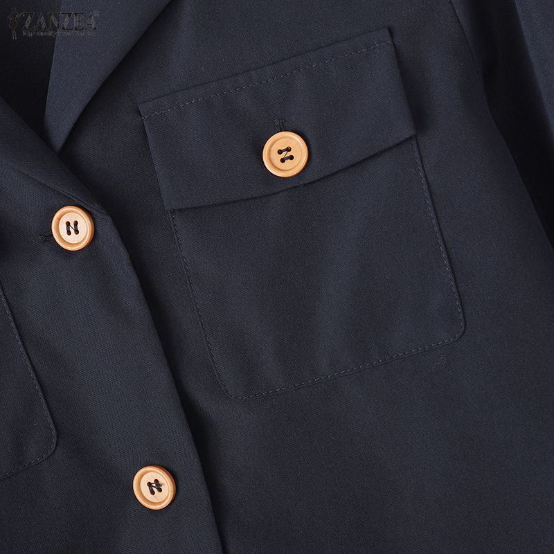 ZANZEA Women Casual Turn Down Collar Solid Color 3/4 Sleeve Cardigan Blouse