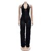 European & American Fashion Women's Solid Color Backless Deep V Pleated Halter Jumpsuit