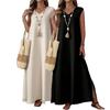 European and American Summer New Sleeveless V-neck Side Split Dress Temperament Elegant Solid Color