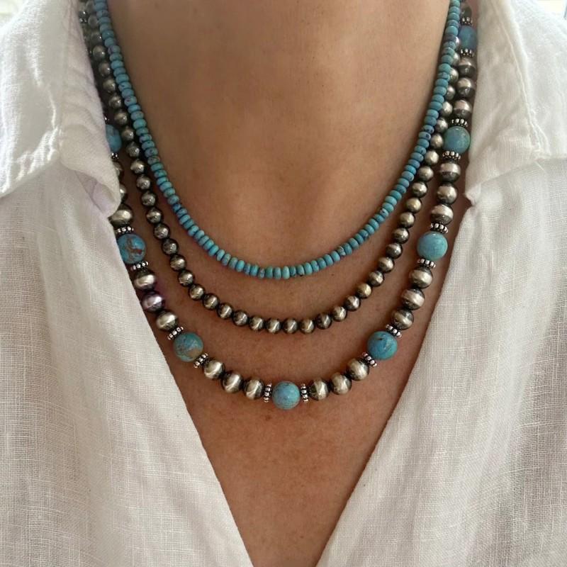 Handmade Turquoise Necklace Set Women Layered Geometric Choker With Sterling Beads Boho Style