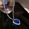 Lady Necklace Exquisite Big Rhinstone Shiny Ocean Heart Long-lasting Lady Party Pendant Neck Jewelry