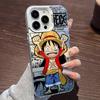 Silver Happy Luffy Pirates Electroplated Apple iPhone 14/13 Plus 16PRO Case with Buttons