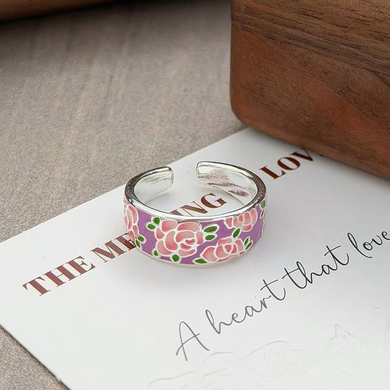 Flower Shadow Shaking Wind Sweet And Gentle Camellia Flower Color Light Luxury Ring Femininity Fashion National Style Niche Ring Tide