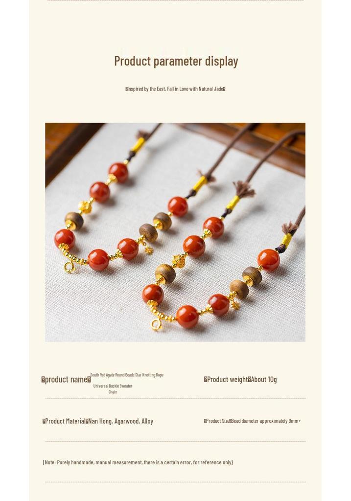 Xirui Red Agate Beaded Necklace with Star Rope Clasp – Retro Style Sweater or Collarbone Chain for Women