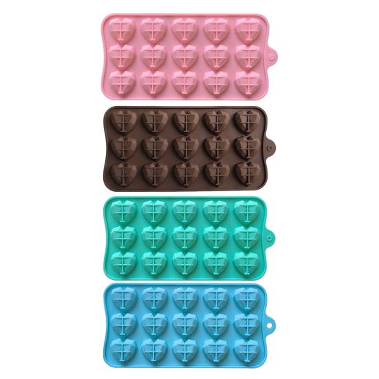3D Diamond Heart Silicone Mold 15 Grid Diamond Love Heart Shaped Mold Tray Silicone Baking Pan Mold for Making Cake Chocolate Mousse Dessert