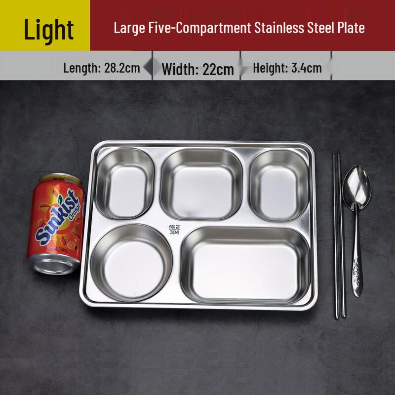 

Stainless Steel 5-Compartment Meal Tray with Lid, 2-Pack