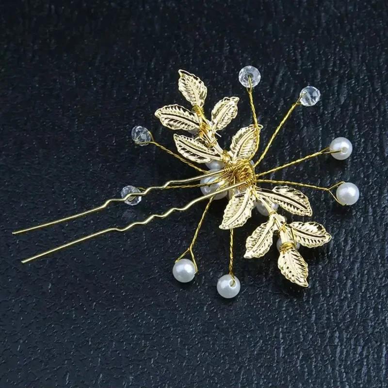 Pearl Flower Hairpin Side Comb Wedding Hair Accessories Leaf Shaped Tiaras Bride Insert Hair Clip Jewelry Fashion Headwear