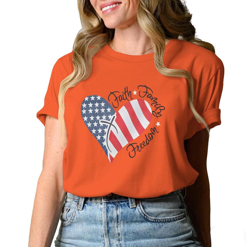 Womens Unisexs Faith Family Freedom T Shirts Fashion Vintage American Flag Heart Graphic Tee Casual Summer Short Sleeve Tops