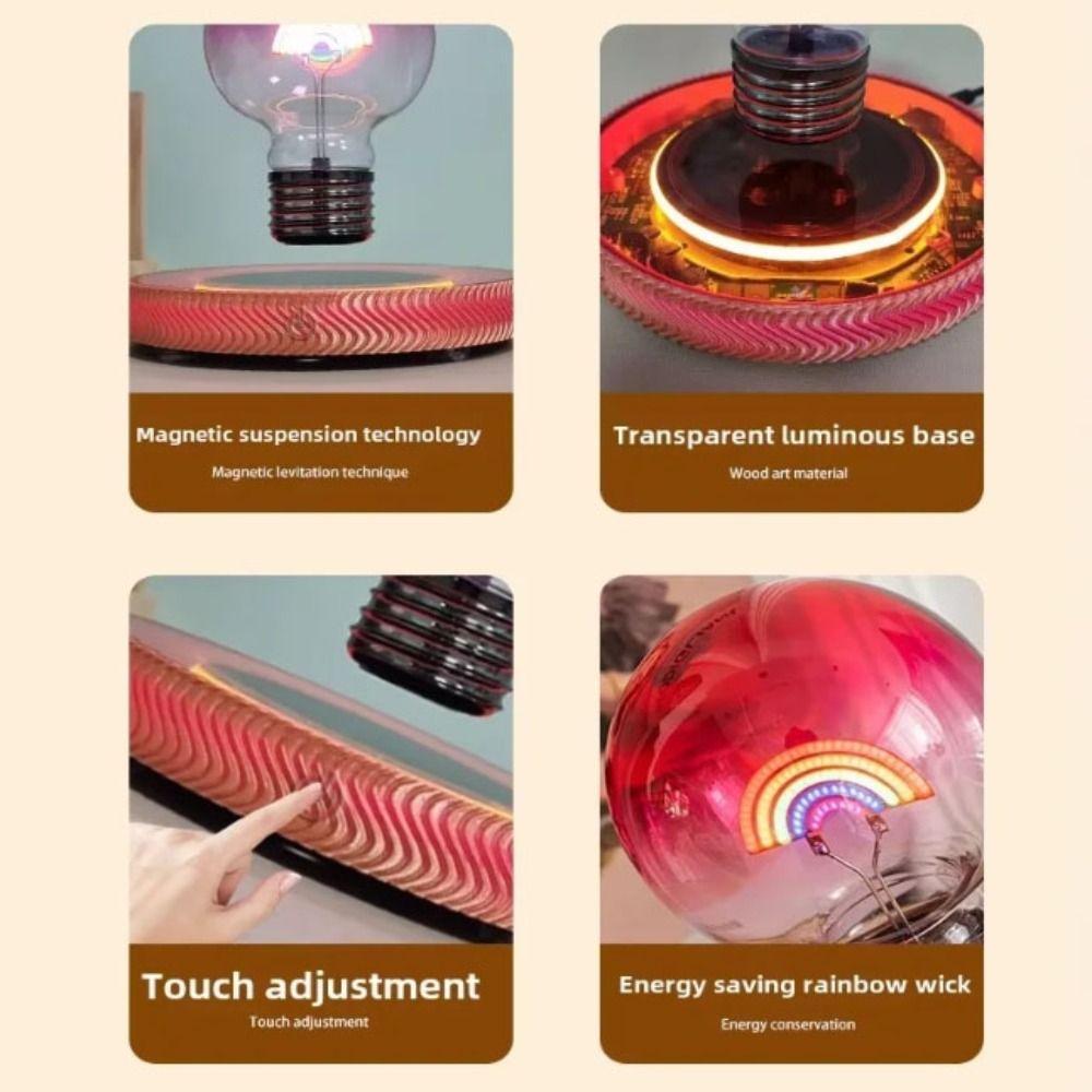 Black Technology Magnetic Levitation Rainbow Light Bulb Glass Material Glowing Design Creative Atmosphere Night Light