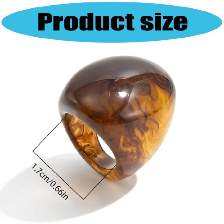 Marbled Effect Resin Art Rings Curved Wide Band Design Safe Construction Stackable Fashion Accessory Resin Texture