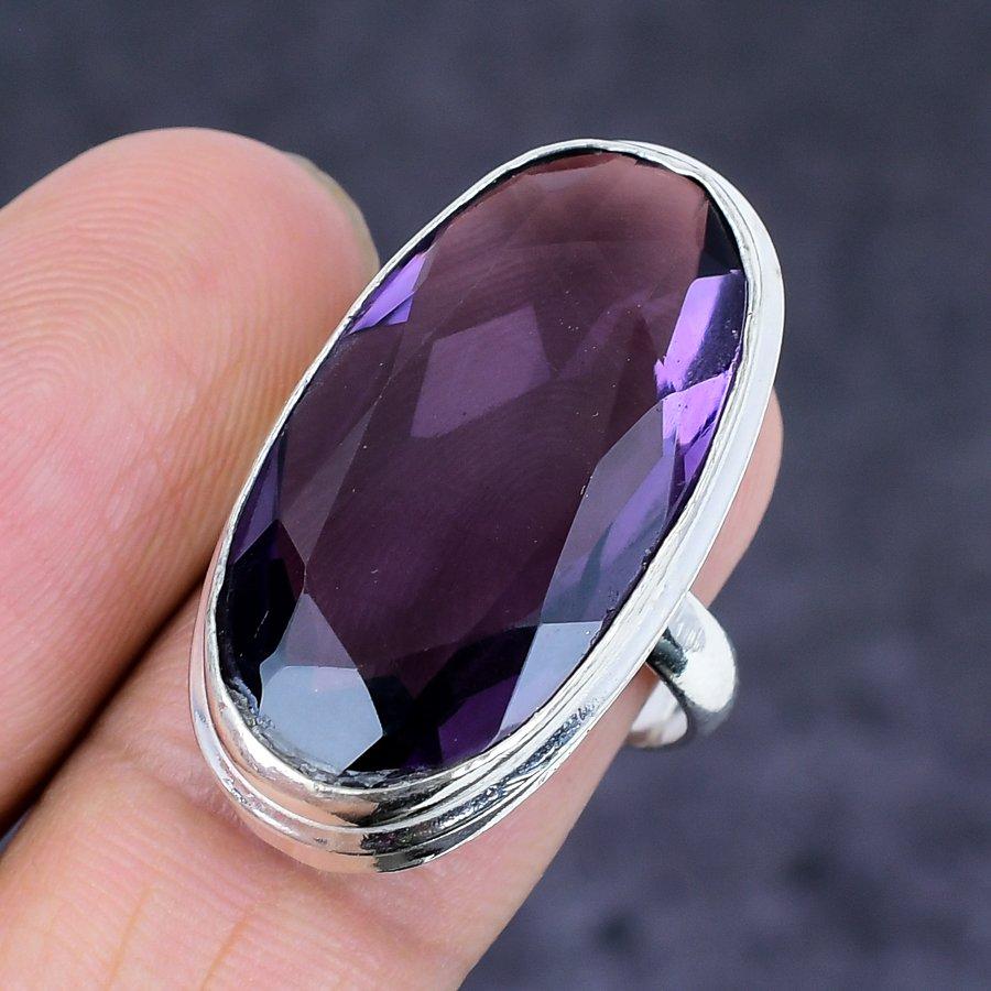 Natural Amethyst Gemstone 925 Sterling Silver Jewelry Ring Size 7.5 b9L17
