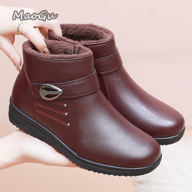 Fashion Winter Soft Soled Non Slip Cotton Mom's Shoes Warm Plush Short Boots Grandma's Cotton Shoes Comfortable Side Zip Botas Mujer