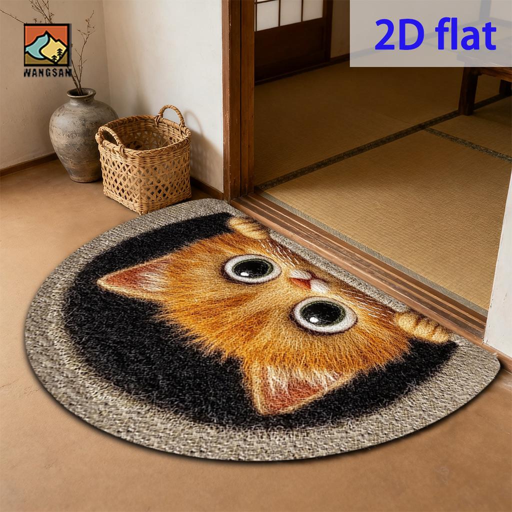 1Pcs Small Cat Semi Circle Welcome Doormat Non-Slip for Outdoor Patio Porch Kitchen Bathroom Entryway Floor Mat
