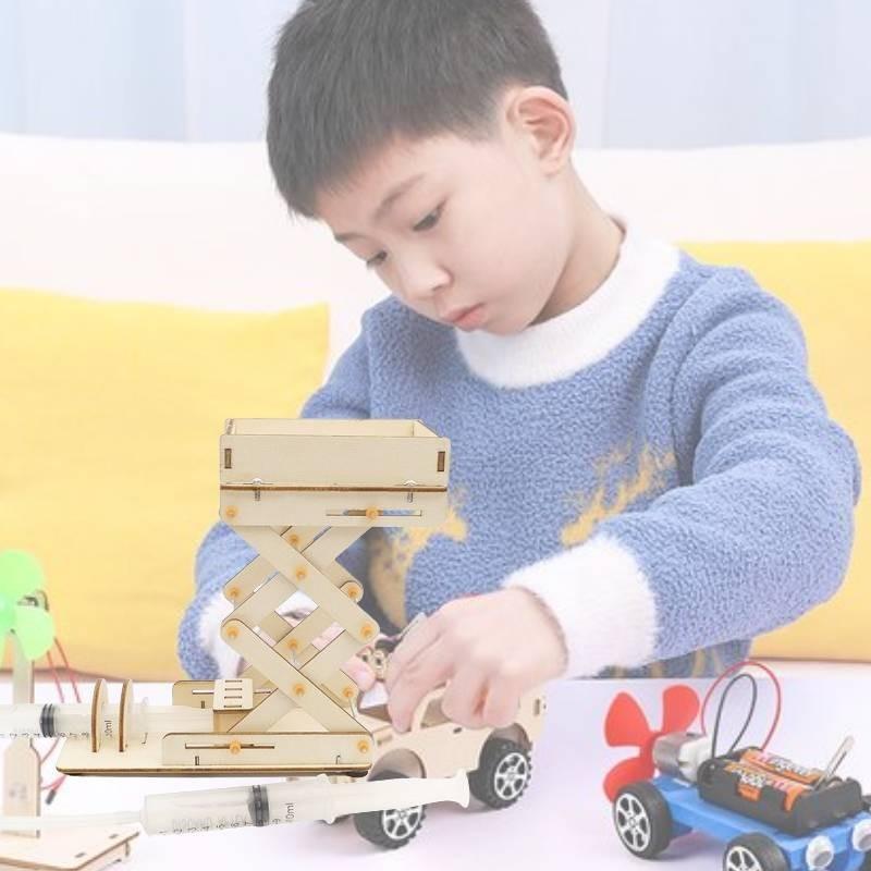 Educational Diy Hydraulic Lift Platform Science Experiment Invention Set Wooden Material Customizable