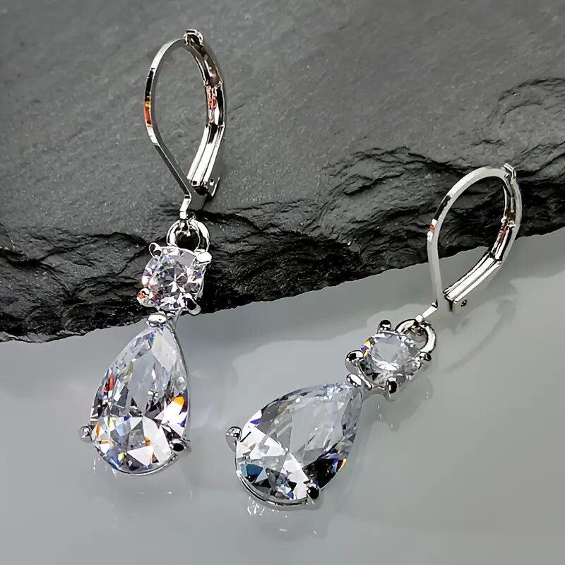Teardrop Cubic Zirconia Drop Earrings Elegant Bridal Earrings