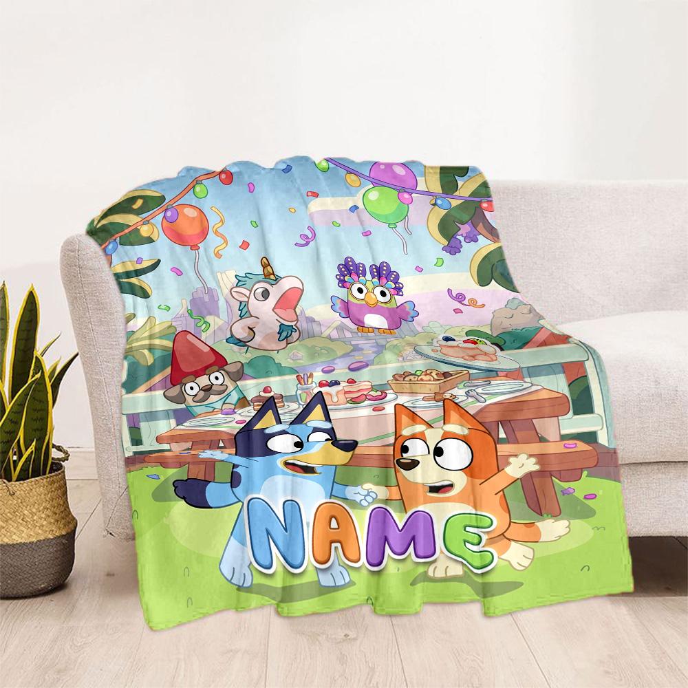 Bluey's Colorful Celebration Customize Your Name Blanket Throw Customizable Blanket Soft & Cozy Versatile for Chair Seaside Living Room Nap