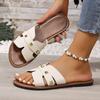 Unique Women's Flat Slippers - Casual Open Toe, Artificial Cover, Gold Buckle Strap, Comfortable Rubber Sole - Multifunctional All Season Shoes