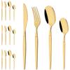 16Pcs Western Golden Cutlery Set Knife Fork Spoon Dinnerware Set Flatware Stainless Steel Silverware Party Kitchen Tableware
